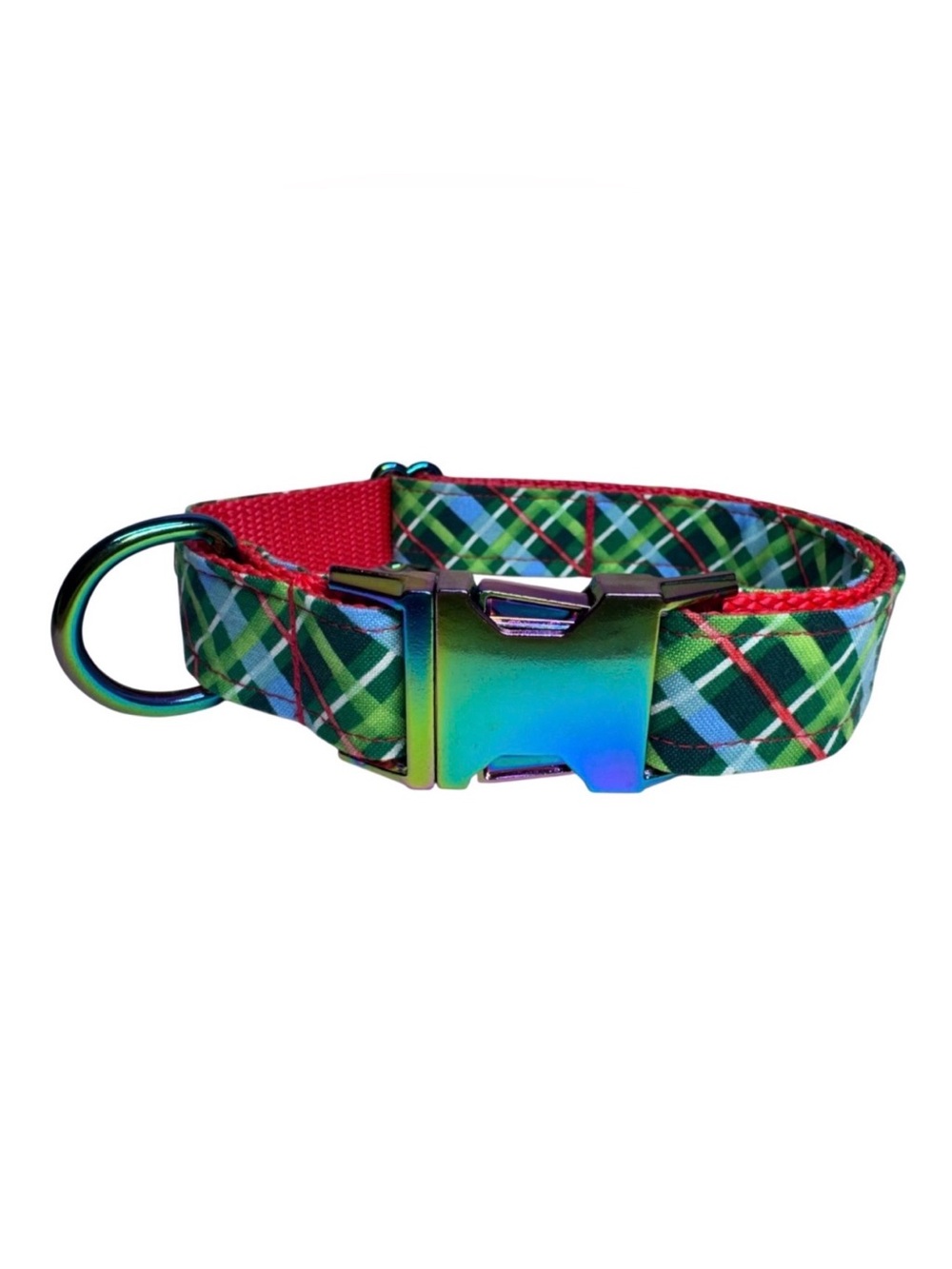 Dog Collar Red Green Plaid Vintage Large Handmade Heavy Duty Buckle